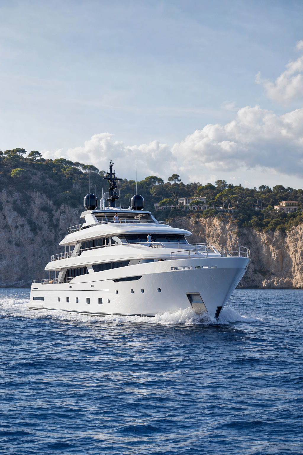 Yacht privé naviguant au large d’une villa sur la Côte d’Azur